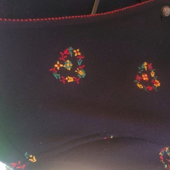 Geiger Austria Sz. 40 M L Embroidered Art 100% Boiled Navy Blue Wool Cardigan - Picture 5 of 12